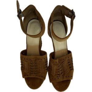 Marc Fisher Espadrille Wedge Sandals Brown Suede Ankle‎ Strap Woven Women's 7.5